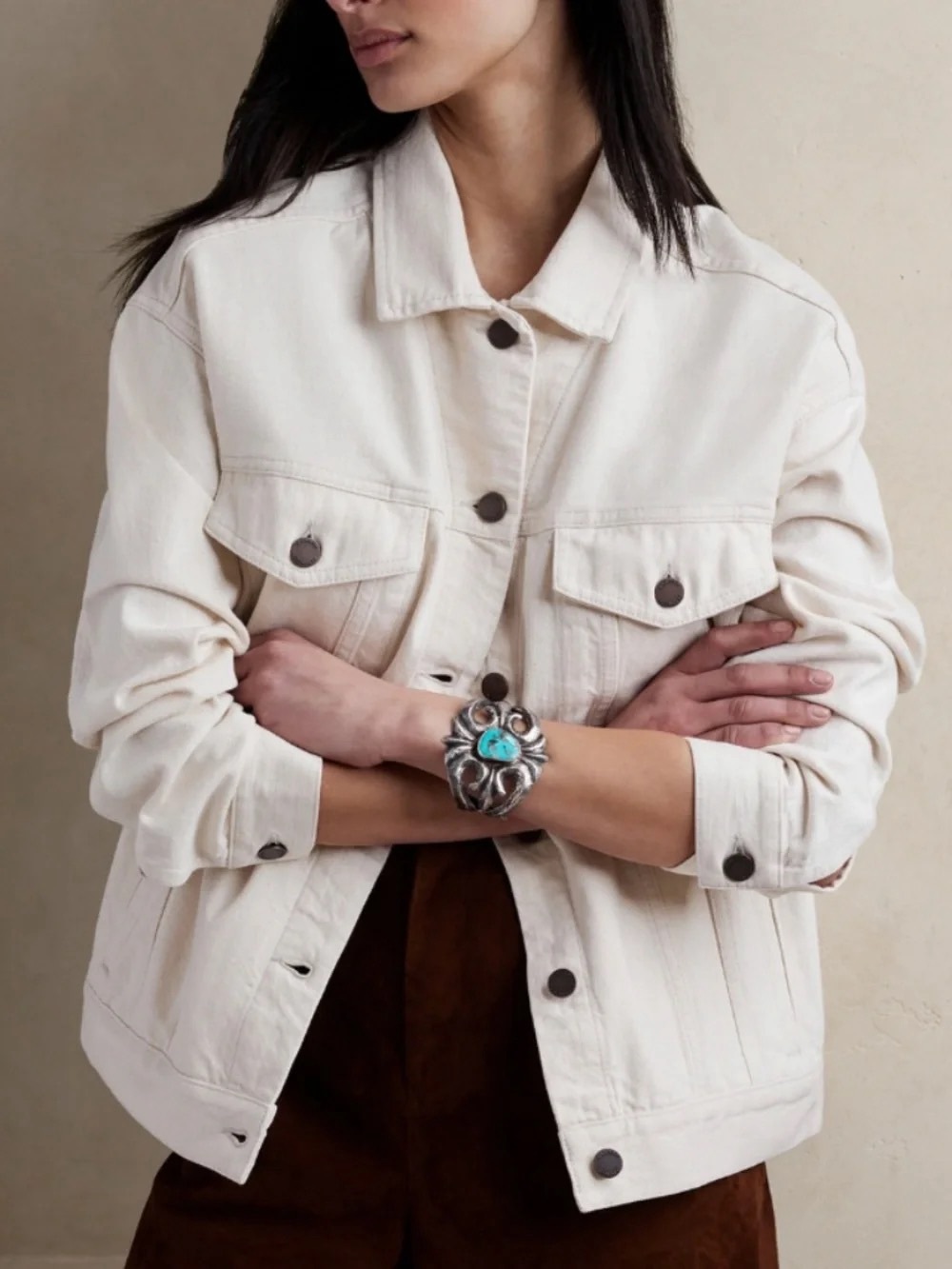 Banana Republic Oversized Denim Jacket Ecru XS Petite